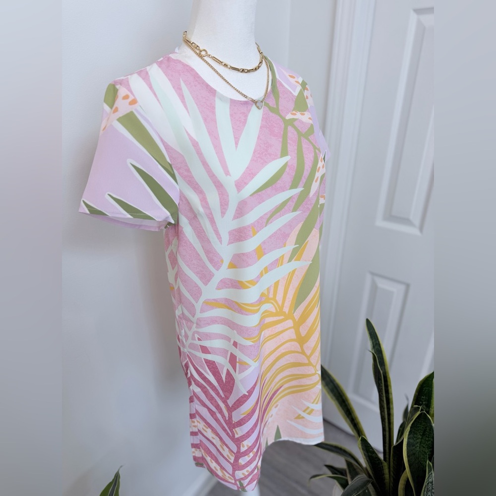 MINKPINK Tropical Print Shift Dress NWT Pink Palm Leaf Mini XS - Picture 3 of 10